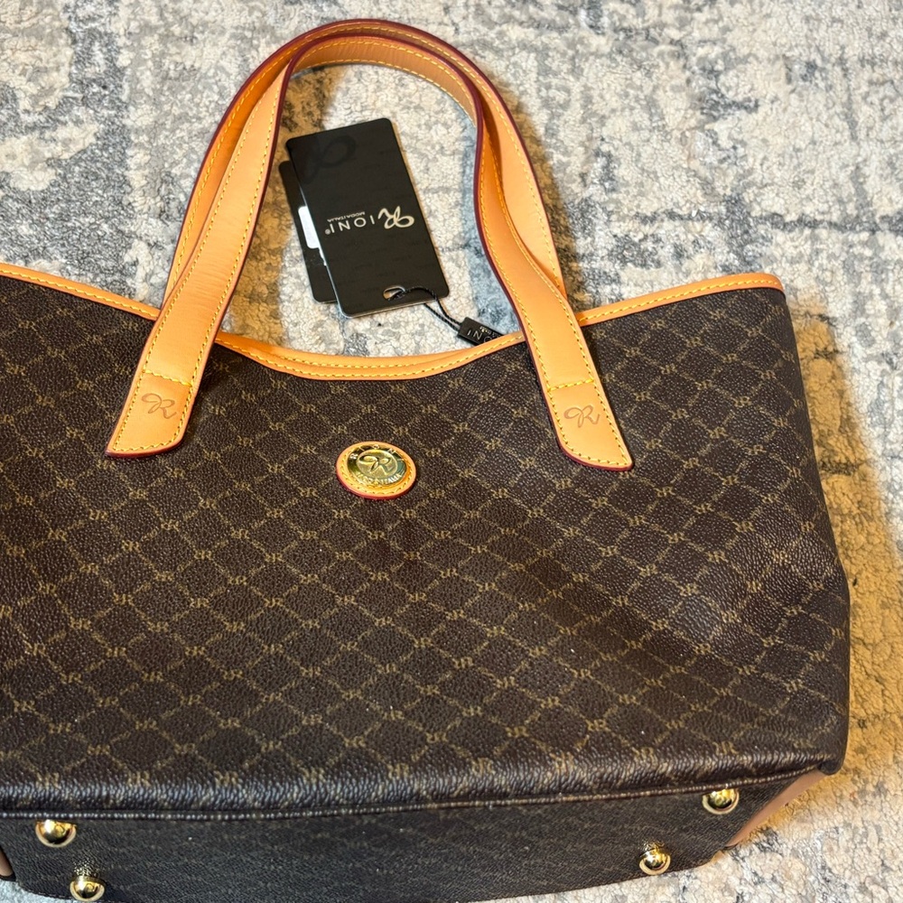 Rioni Dark Brown Signature Tote with Tan Handles